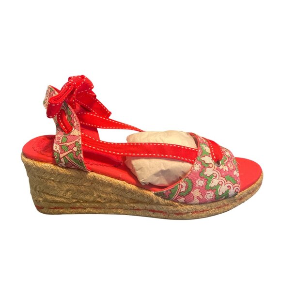 NIB Lands End Espadrille  Wedge Slide Tropical Pink Print Sz 6.5 Resortwear - Picture 5 of 7